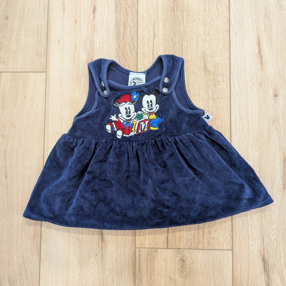 Vintage Disney Blue Velour Dress with Mickey and Minnie Embroidery 80s/90s Era